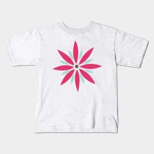 Retro Flower in pink, light blue, and brown Kids T-Shirt